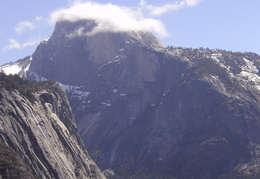 Half dome appears as we gain elevation