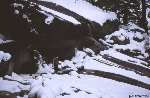 hiking among the snow, ice, granite
