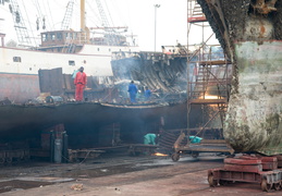 deconstruction of a ship in drydock