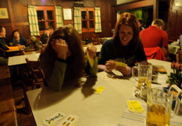 playing cards and drinking beer in Karlingerhaus