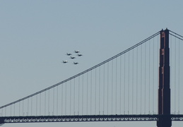 Blue Angels flying over the Golden Gate Bridge