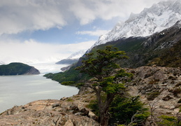 Glacier Grey alongside the Paine Grande mountains